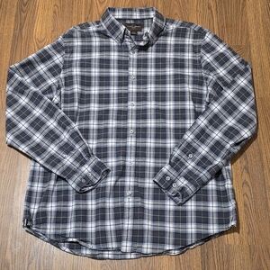 1826 Men’s XL Long Sleeve Plaid Flannel Button-Down Shirt Gray & White B99